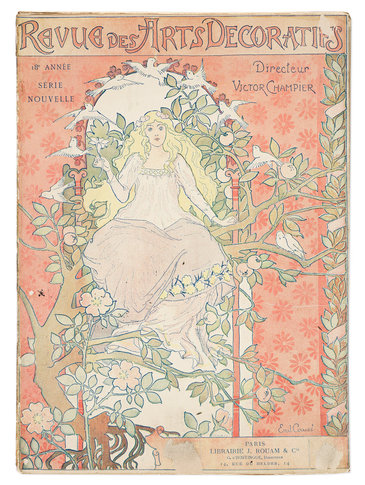COVER BY EMIL CAUSÉ (1867-?).  REVUE DES ARTS DÉCORATIFS. Magazine. 18e Année, Numéro 3. 1898. 12¼x9 inches, 31x22¾ cm. G. Gounouilhou,